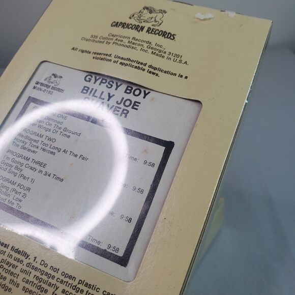 Gypsy Boy Billy Joe Shaver 8 Track Music Cartridge Capricorn Records 1977 SEALED - Picture 10 of 11